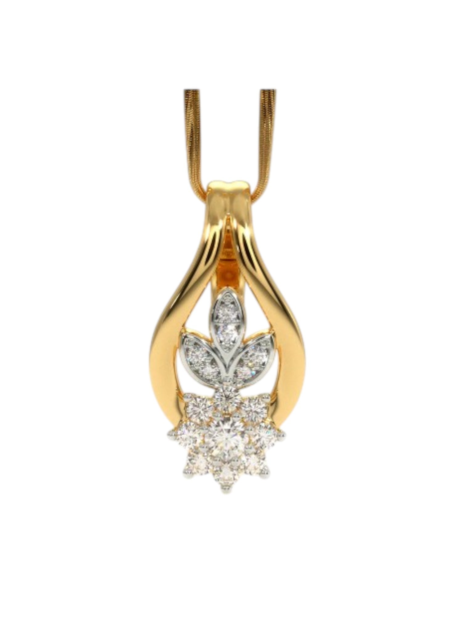 925 Sterling Silver Elegant Design CZ Stones Gold Plated Pendant With Chain For Women By Kesardeep