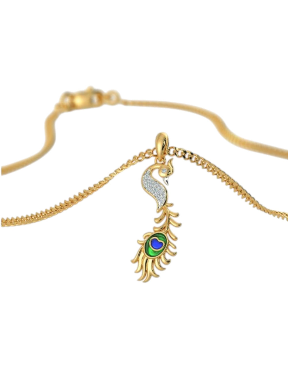 925 Sterling Silver Elegant Bird Design CZ Stones Gold Plated Pendant With Chain For Women By Kesardeep