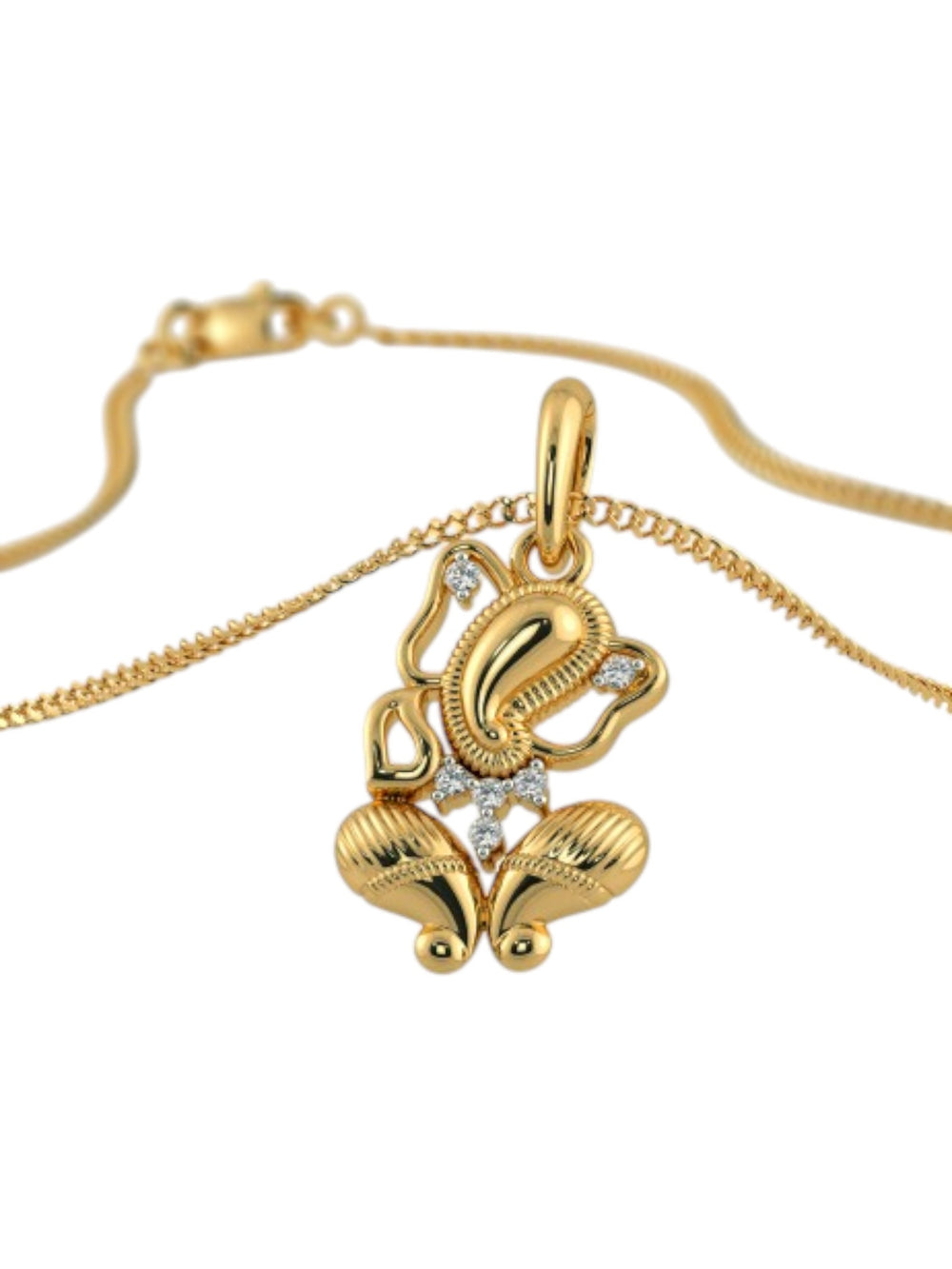 925 Sterling Silver Elegant Ganesha Design CZ Stones Gold Plated Pendant With Chain For Women By Kesardeep
