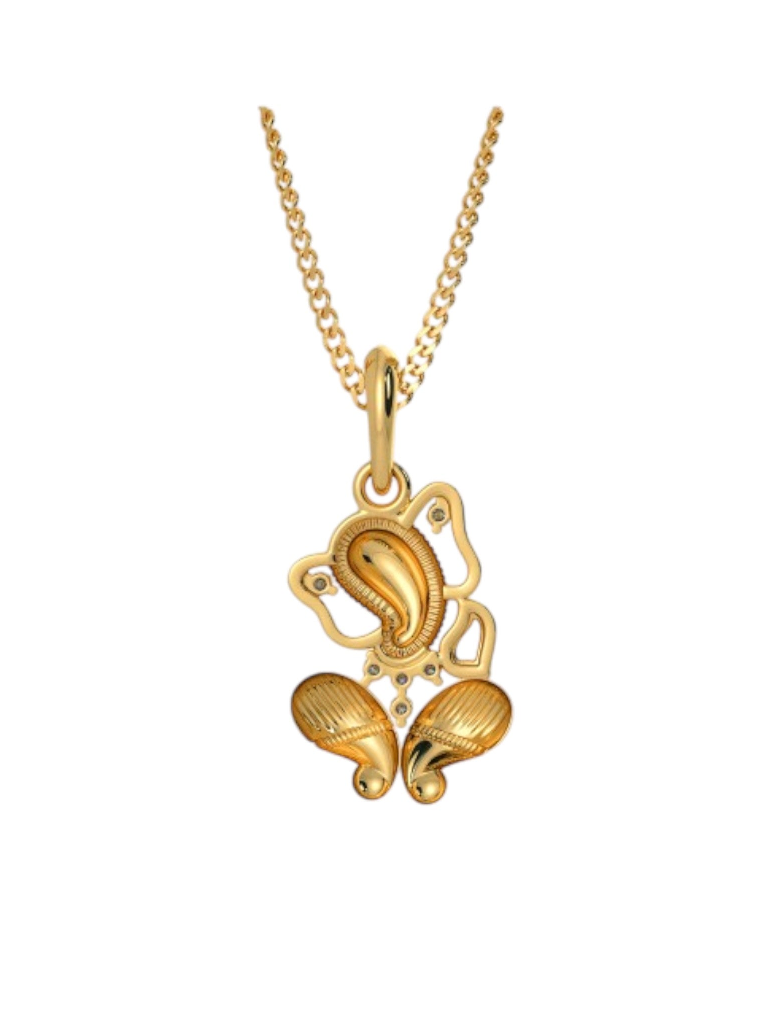 925 Sterling Silver Elegant Ganesha Design CZ Stones Gold Plated Pendant With Chain For Women By Kesardeep