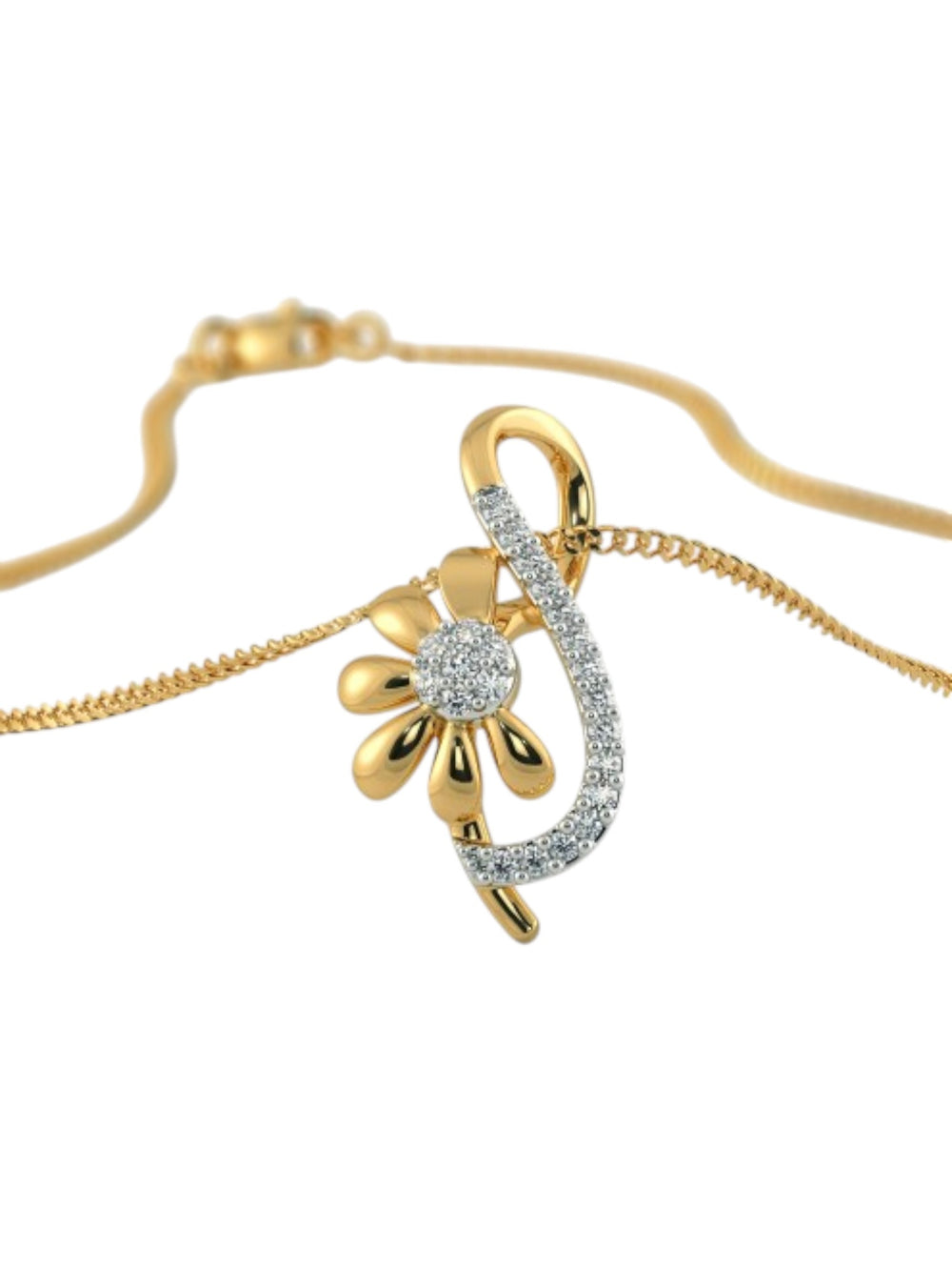 925 Sterling Silver Elegant Design CZ Stones Gold Plated Pendant With Chain For Women By Kesardeep