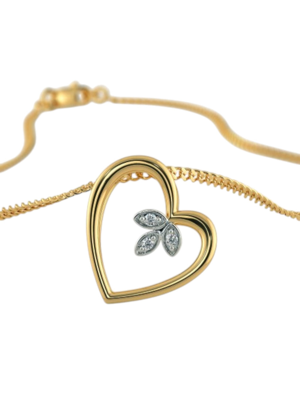 925 Sterling Silver Elegant Love Design CZ Stones Gold Plated Pendant With Chain For Women By Kesardeep