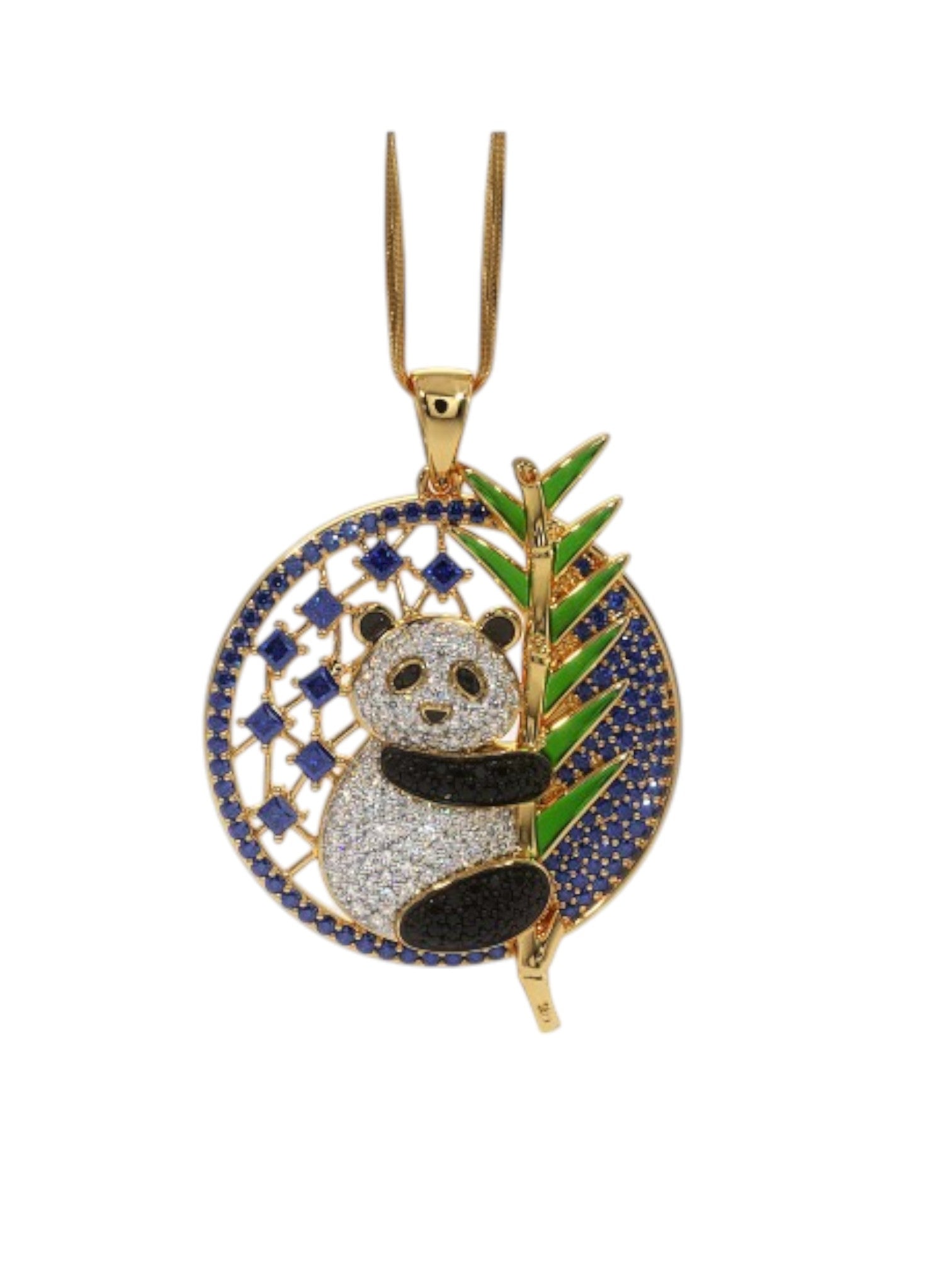 925 Sterling Silver Elegant Panda Design CZ Stones Gold Plated Pendant With Chain For Women By Kesardeep