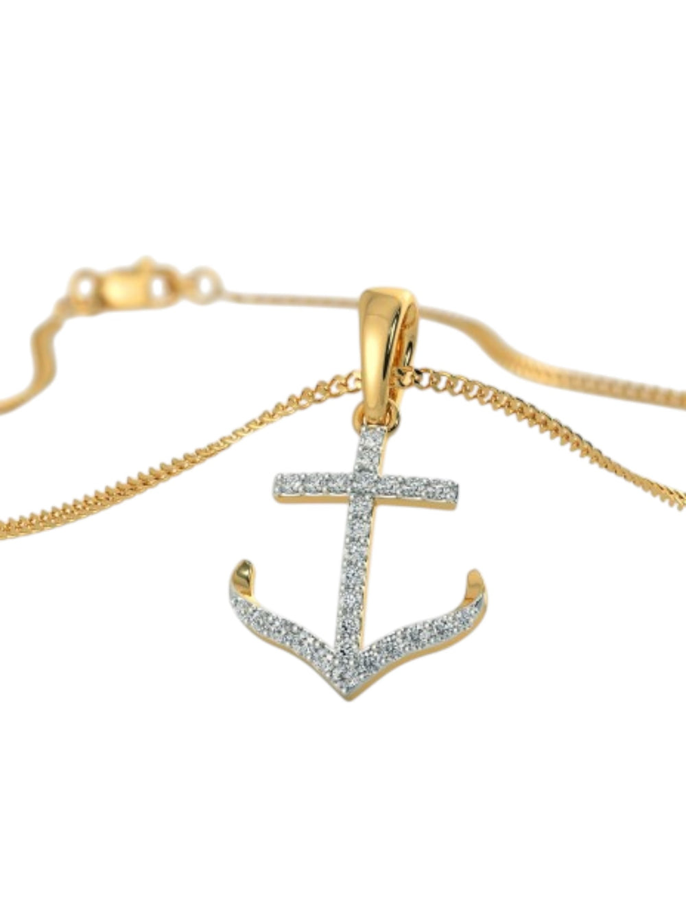 925 Sterling Silver Elegant Anchor Design CZ Stones Gold Plated Pendant With Chain For Women By Kesardeep