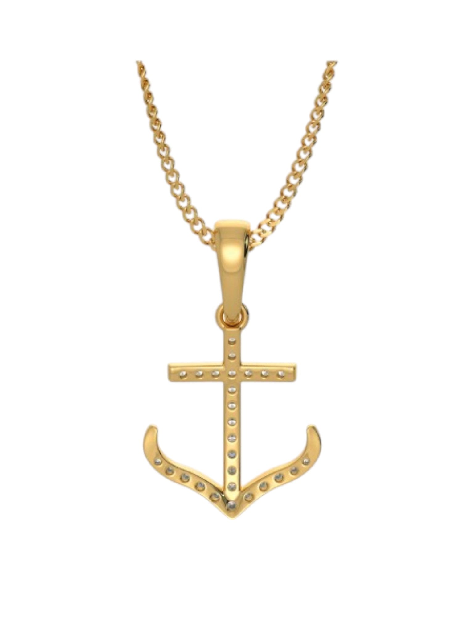 925 Sterling Silver Elegant Anchor Design CZ Stones Gold Plated Pendant With Chain For Women By Kesardeep