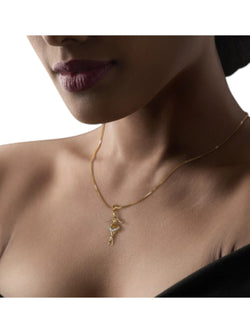 925 Sterling Silver Elegant Design CZ Stones Gold Plated Pendant With Chain For Women By Kesardeep
