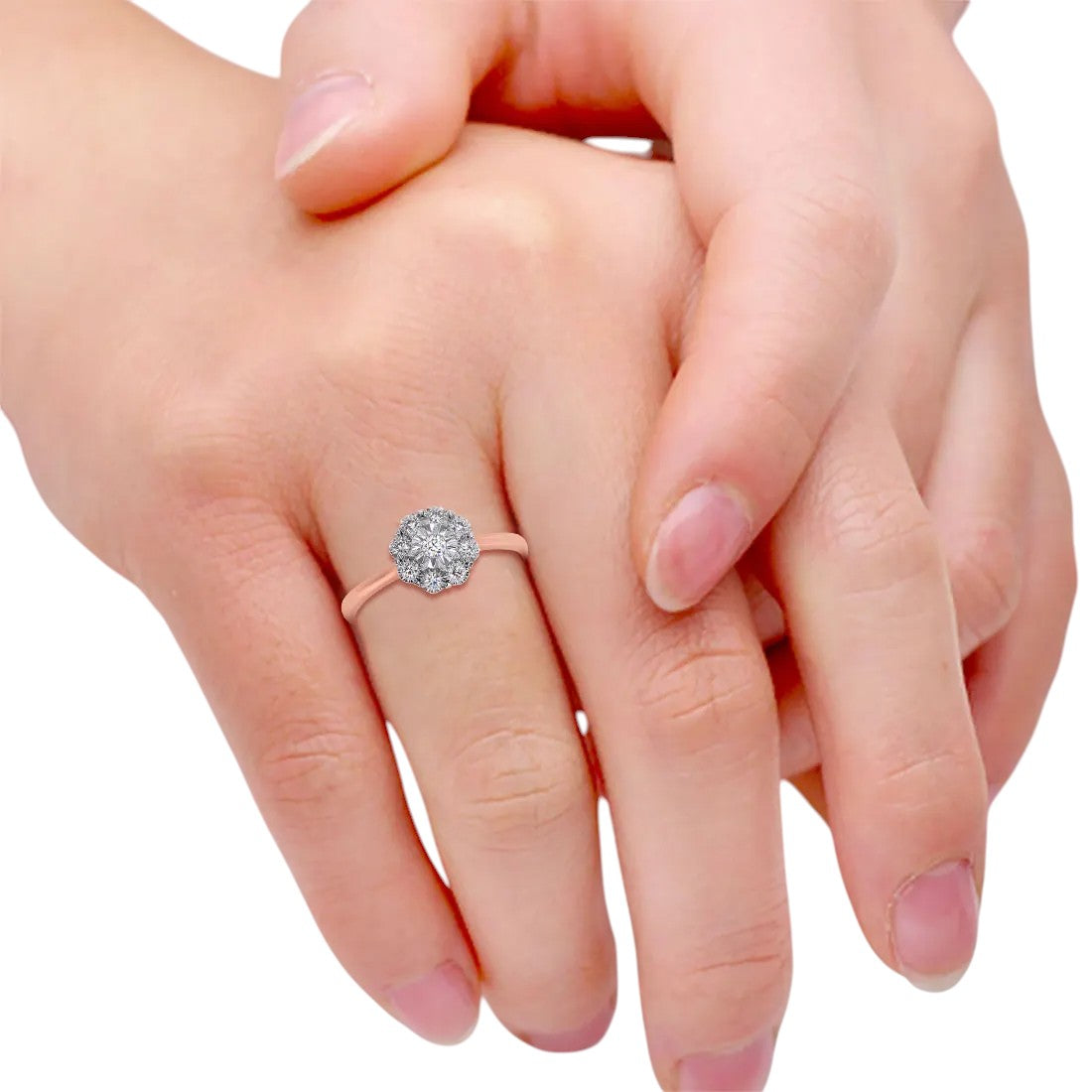 Floral 925 Sterling Silver Rose Gold Plated CZ Stone Light Weight Ring For Women By Kesardeep