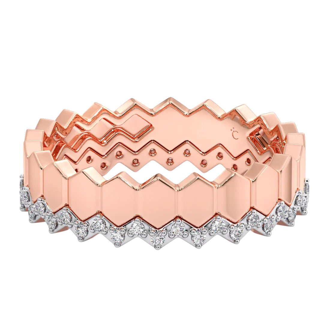 Stackable Ring Band Sterling Silver Rose Gold Plated CZ Stone Light Weight Ring For Women By Kesardeep Impex