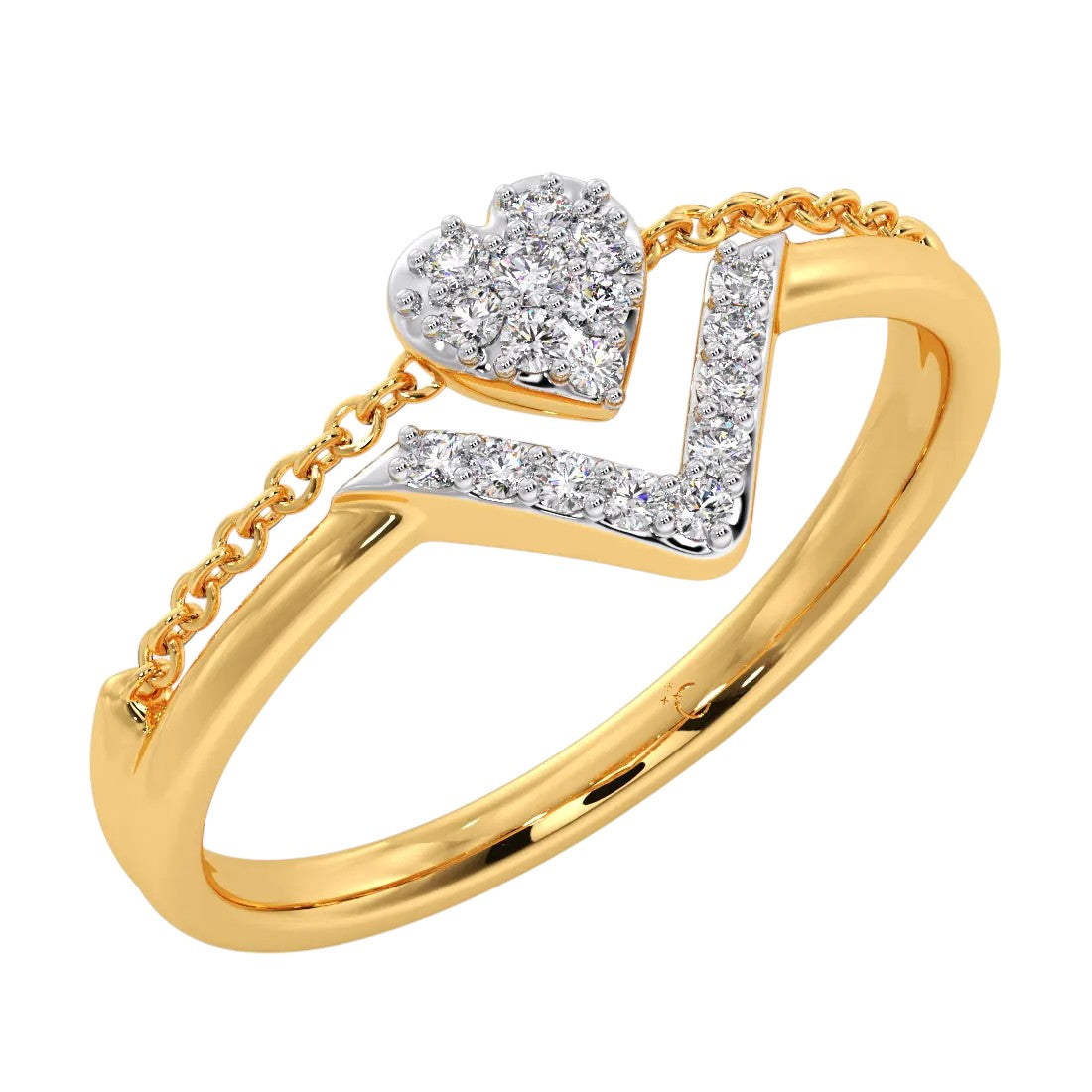 Cluster Heart 925 Sterling Silver Elegant Gold Plated CZ Stone Light Weight Ring For Women By Kesardeep