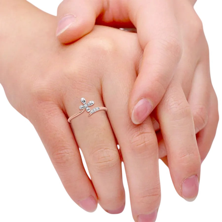 925 Sterling Silver Rose Gold Plated CZ Stone Light Weight Adjustable Ring For Women By Kesardeep Impex