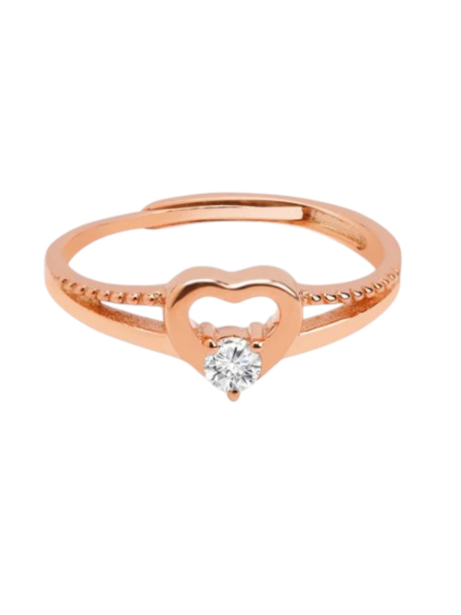 Heat Shaped 925 Sterling Silver Rose Gold Plated CZ Stone Light Weight Ring For Women By Kesardeep