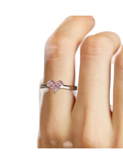 Heart Shaped Sterling Silver CZ Stone Light Weight Casual Wear Ring For Women By Kesardeep Impex