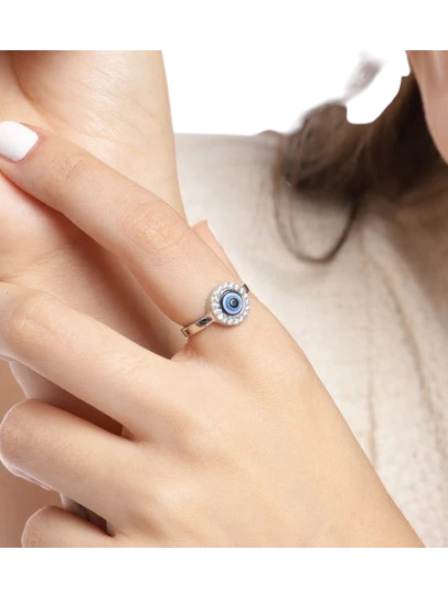 Evil Eye Sterling Silver CZ Stone Light Weight Ring For Women By Kesardeep Impex
