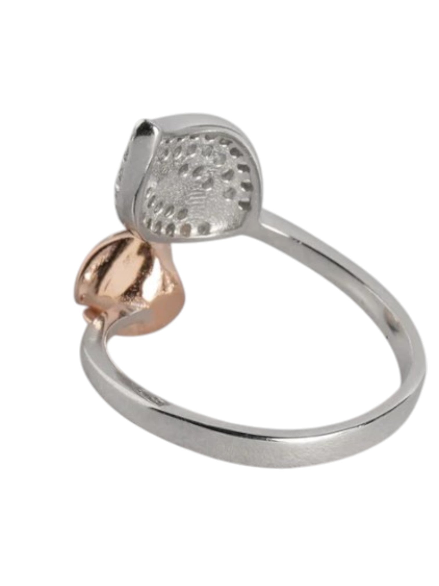 Rose Leaf Rhodium Plated 925 Sterling Silver CZ Stone Light Weight Ring For Women By Kesardeep