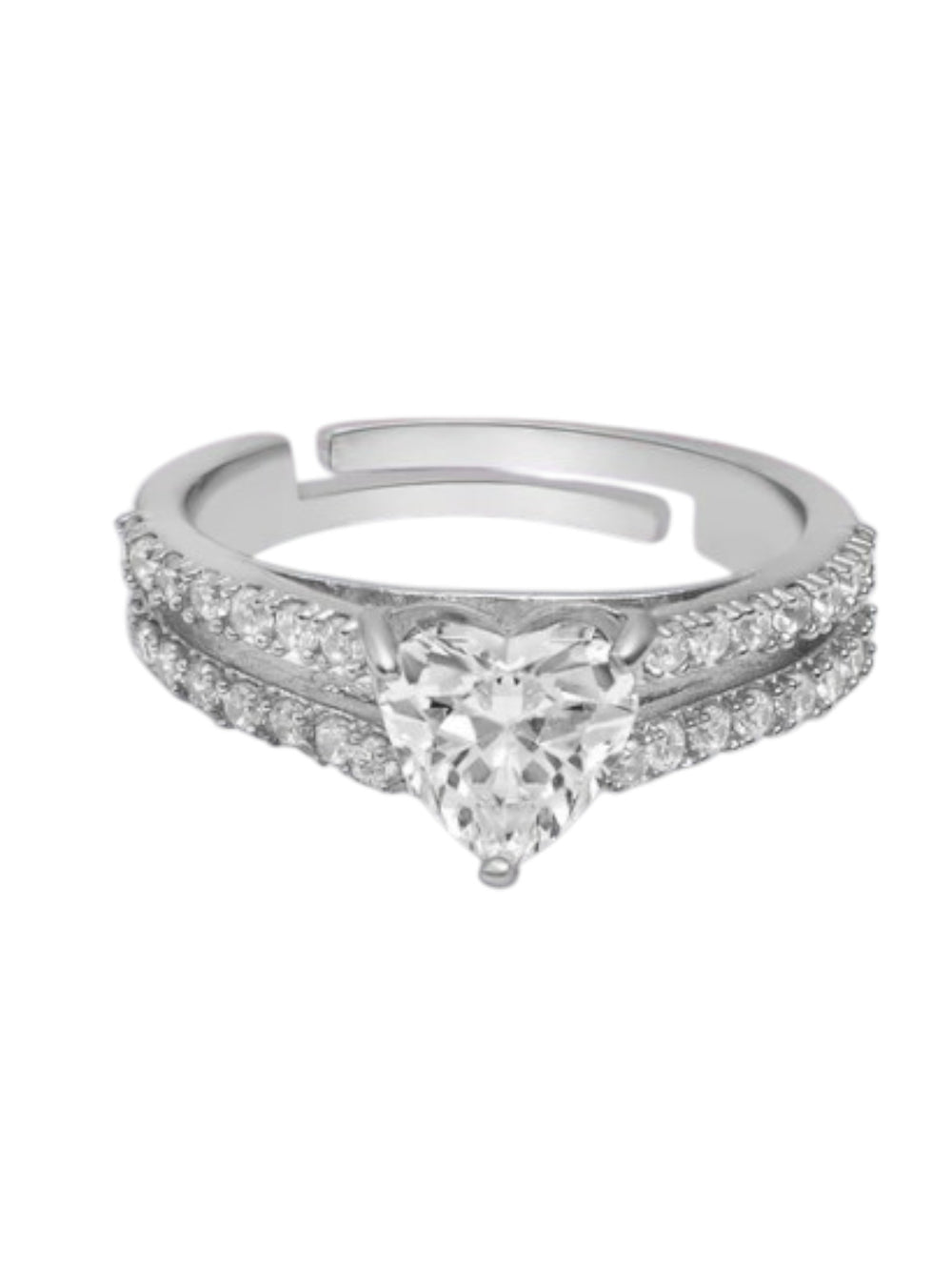 Heart Shaped Rhodium Plated 925 Sterling Silver CZ Stone Light Weight Ring For Women By Kesardeep