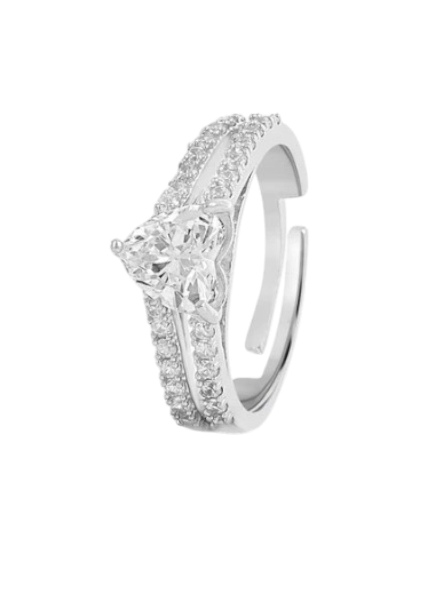 Heart Shaped Rhodium Plated 925 Sterling Silver CZ Stone Light Weight Ring For Women By Kesardeep