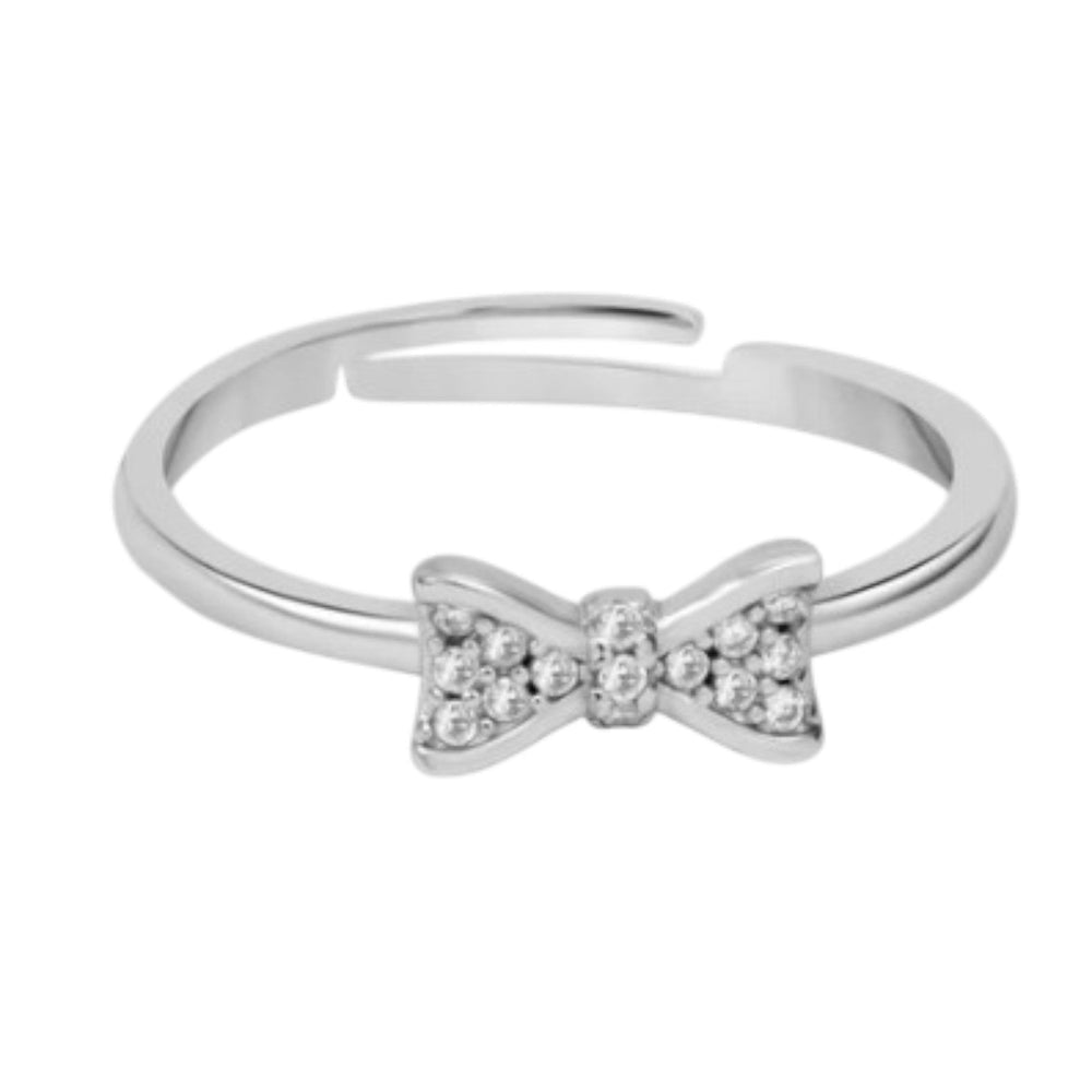 925 Sterling Silver Bow CZ Stone Light Weight Ring For Women By Kesardeep Impex