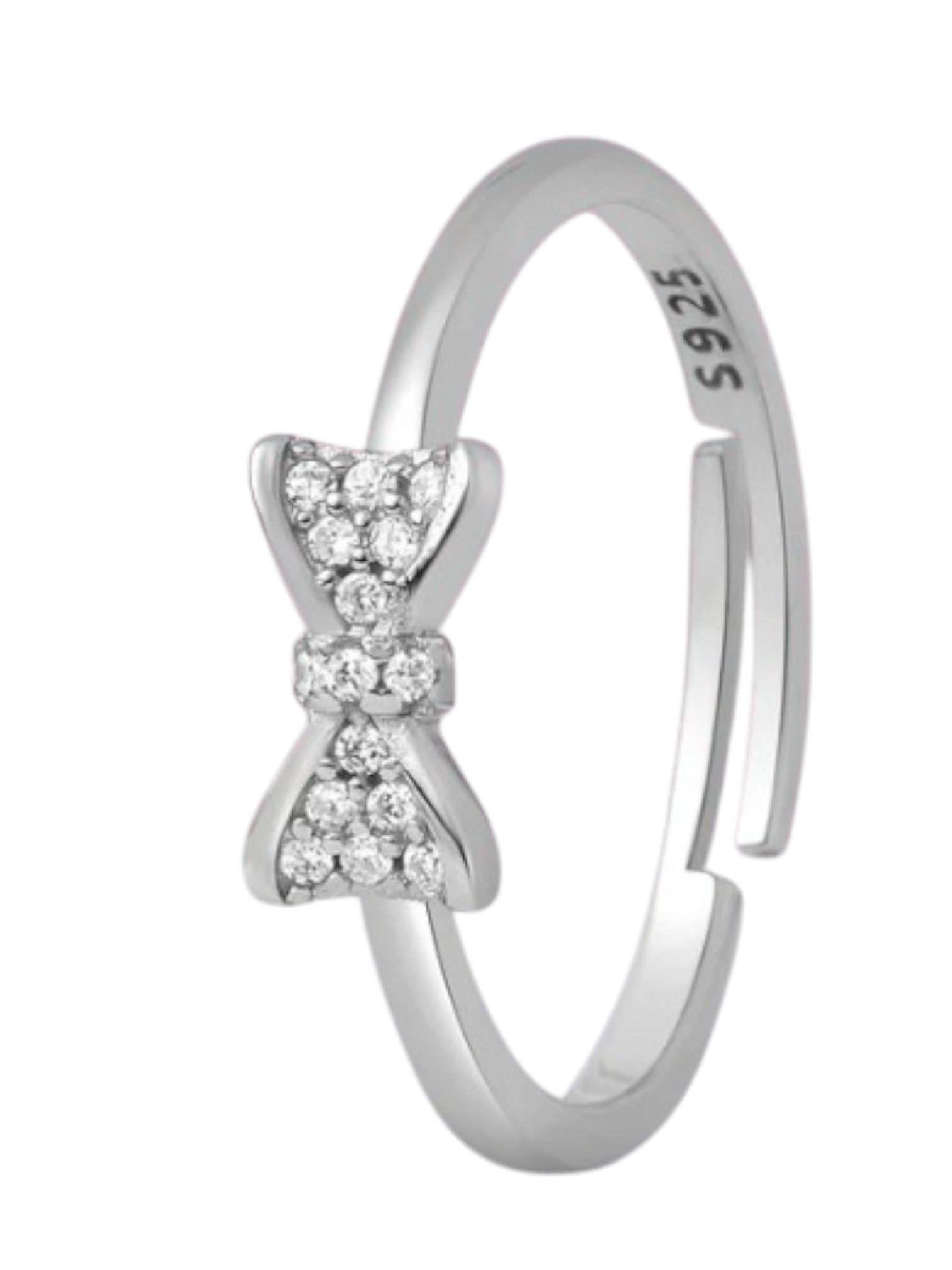 925 Sterling Silver Bow CZ Stone Light Weight Ring For Women By Kesardeep Impex