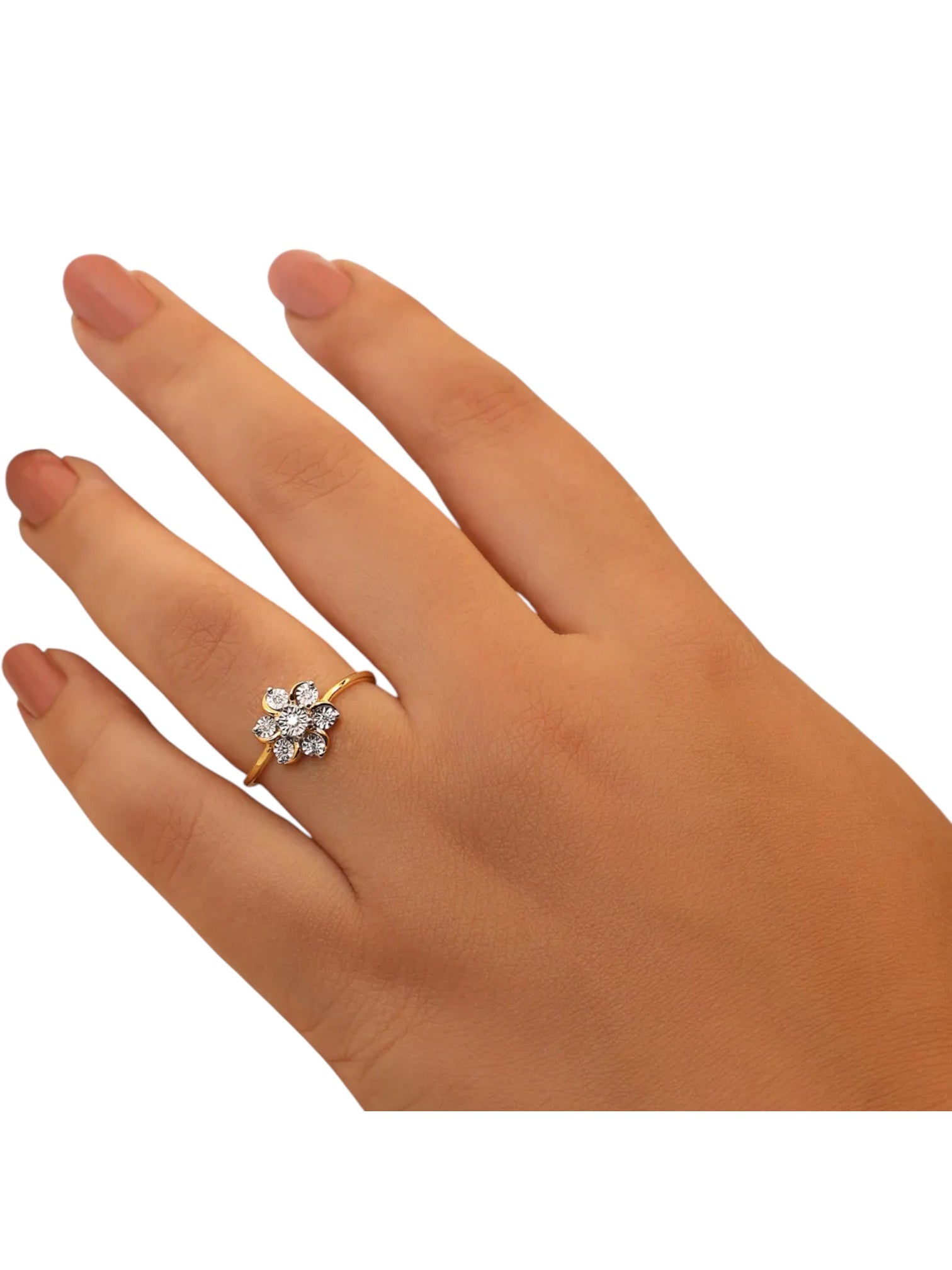 925 Sterling Silver Gold Plated CZ Stone Light Weight Floral Ring For Women By Kesardeep Impex