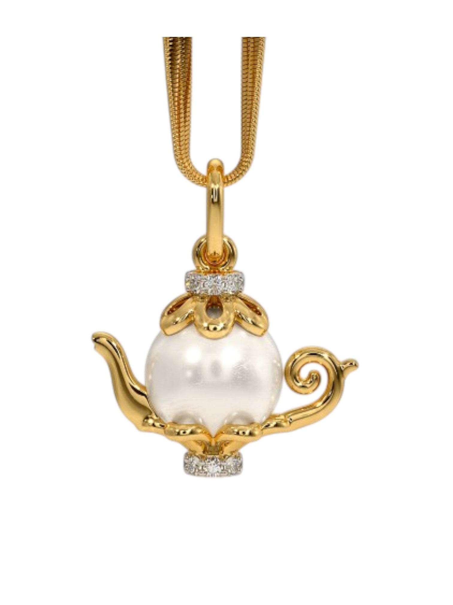 925 Sterling Silver Elegant Design Pearl Gold Plated Pendant With Chain For Women By Kesardeep
