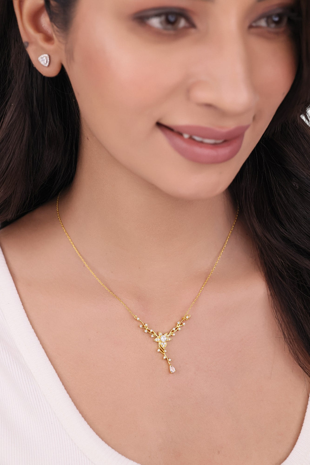 Elegant 925 Sterling Silver Gold Plated CZ Stone Light Weight Pendant for Women By Kesardeep