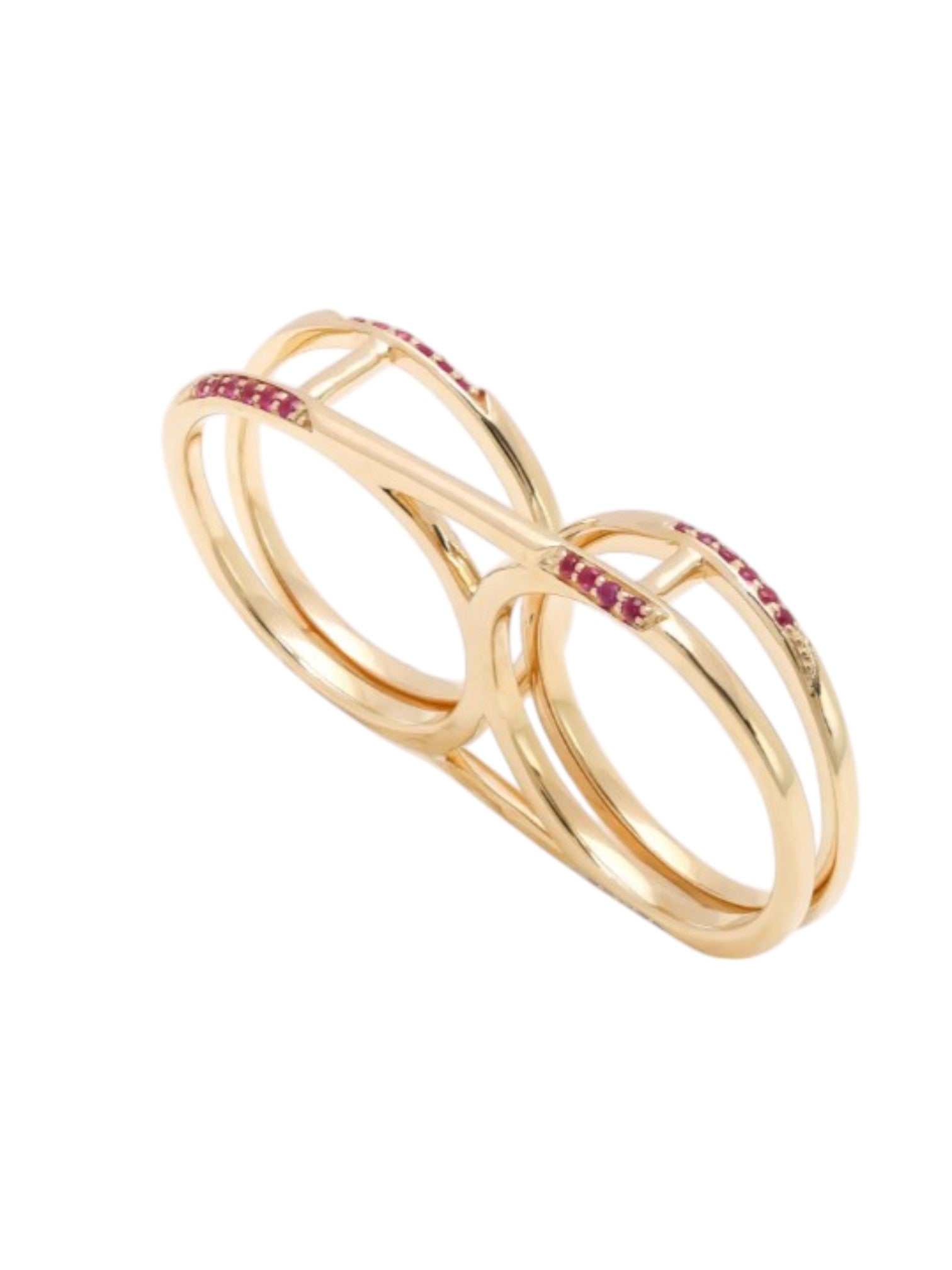 Double Finger Wavy 925 Silver Gold Plated CZ Stone Light Weight Ring For Women By Kesardeep