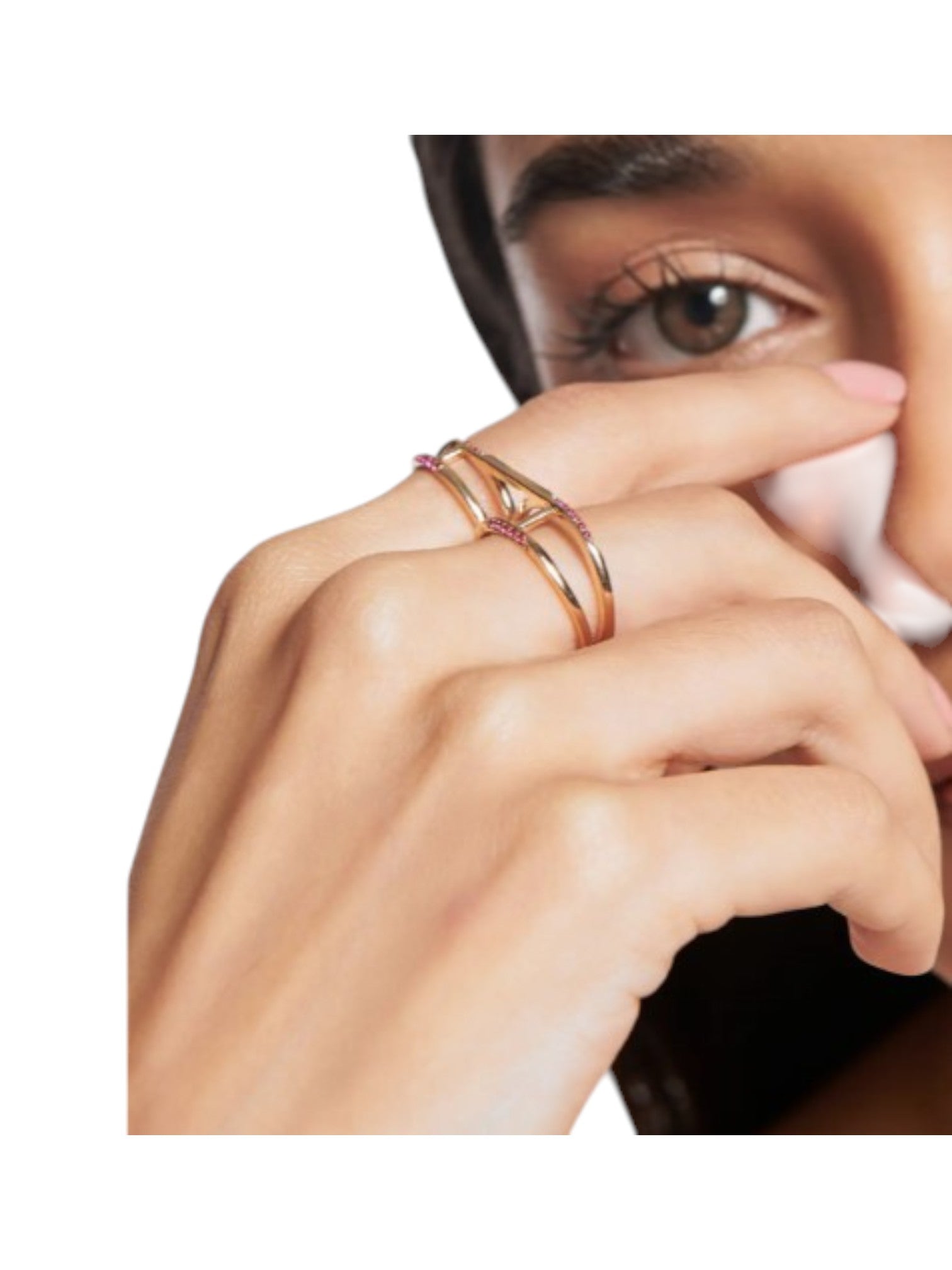 Double Finger Wavy 925 Silver Gold Plated CZ Stone Light Weight Ring For Women By Kesardeep