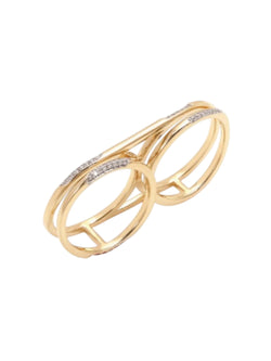 Double Finger Wavy 925 Silver Gold Plated CZ Stone Light Weight Ring For Women By Kesardeep