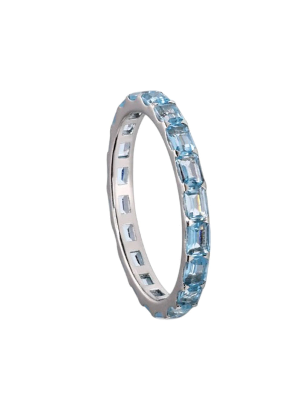 Blue Topaz Baguette Eternity 925 Sterling Silver Light Weight Ring For Women By Kesardeep