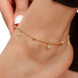 925 Sterling Silver Gold Plated Star and Style Anklet By Kesardeep Impex For Women