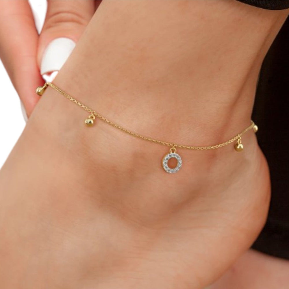 Two Tone Circle 925 Sterling Silver Heart Charm Bling  Anklet By Kesardeep Impex For Women