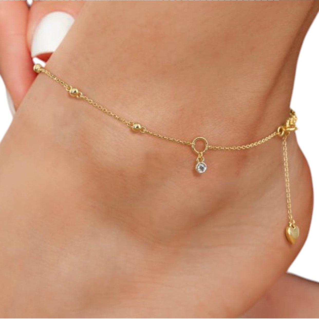 Golden 925 Sterling Silver Heart Charm Bling  Anklet By Kesardeep Impex For Women