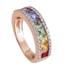 925 Sterling Silver Gold Plated Light Weight CZ Multiples Color Stone Ring For Women By Kesardeep