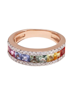 925 Sterling Silver Gold Plated Light Weight CZ Multiples Color Stone Ring For Women By Kesardeep