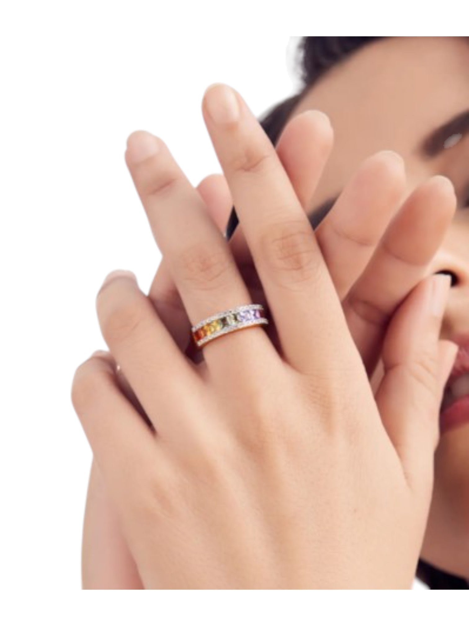 925 Sterling Silver Gold Plated Light Weight CZ Multiples Color Stone Ring For Women By Kesardeep