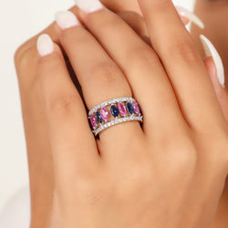 Multi Gemstone Wide Wedding Band, Hallmarked 925 Sterling Silver sterlyn 925