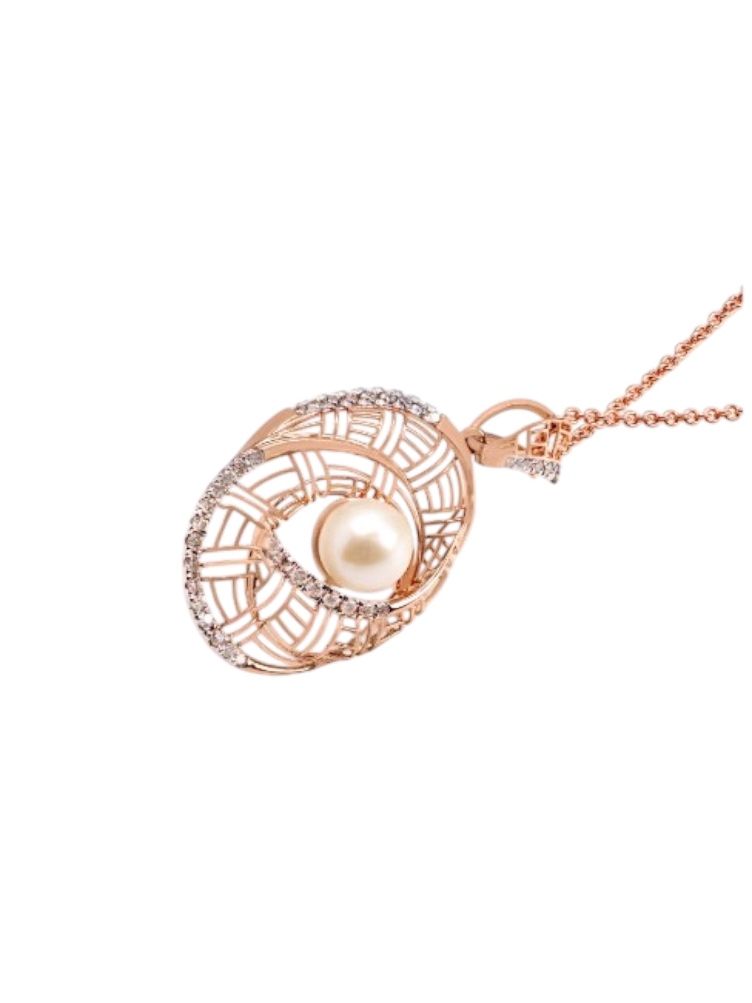 Trendy Pearl Design 925 Sterling Silver CZ Stone Rose Gold Plated Pendant With Chain For Women By Kesardeep