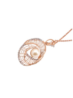 Trendy Pearl Design 925 Sterling Silver CZ Stone Rose Gold Plated Pendant With Chain For Women By Kesardeep