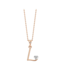 Trendy L Letter Design 925 Sterling Silver CZ Stones Rose Gold Plated Pendant With Chain For Women By Kesardeep