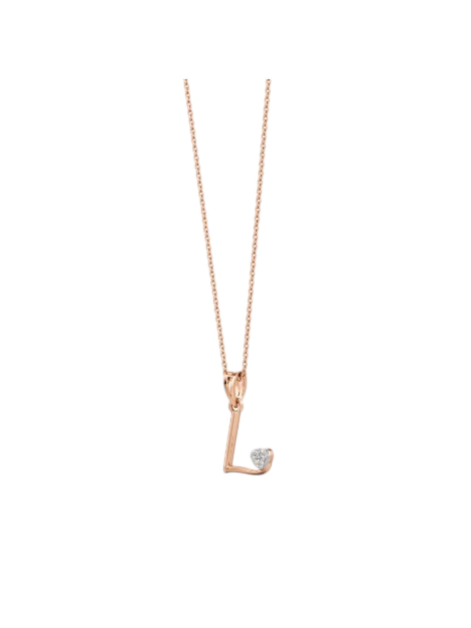 Trendy L Letter Design 925 Sterling Silver CZ Stones Rose Gold Plated Pendant With Chain For Women By Kesardeep