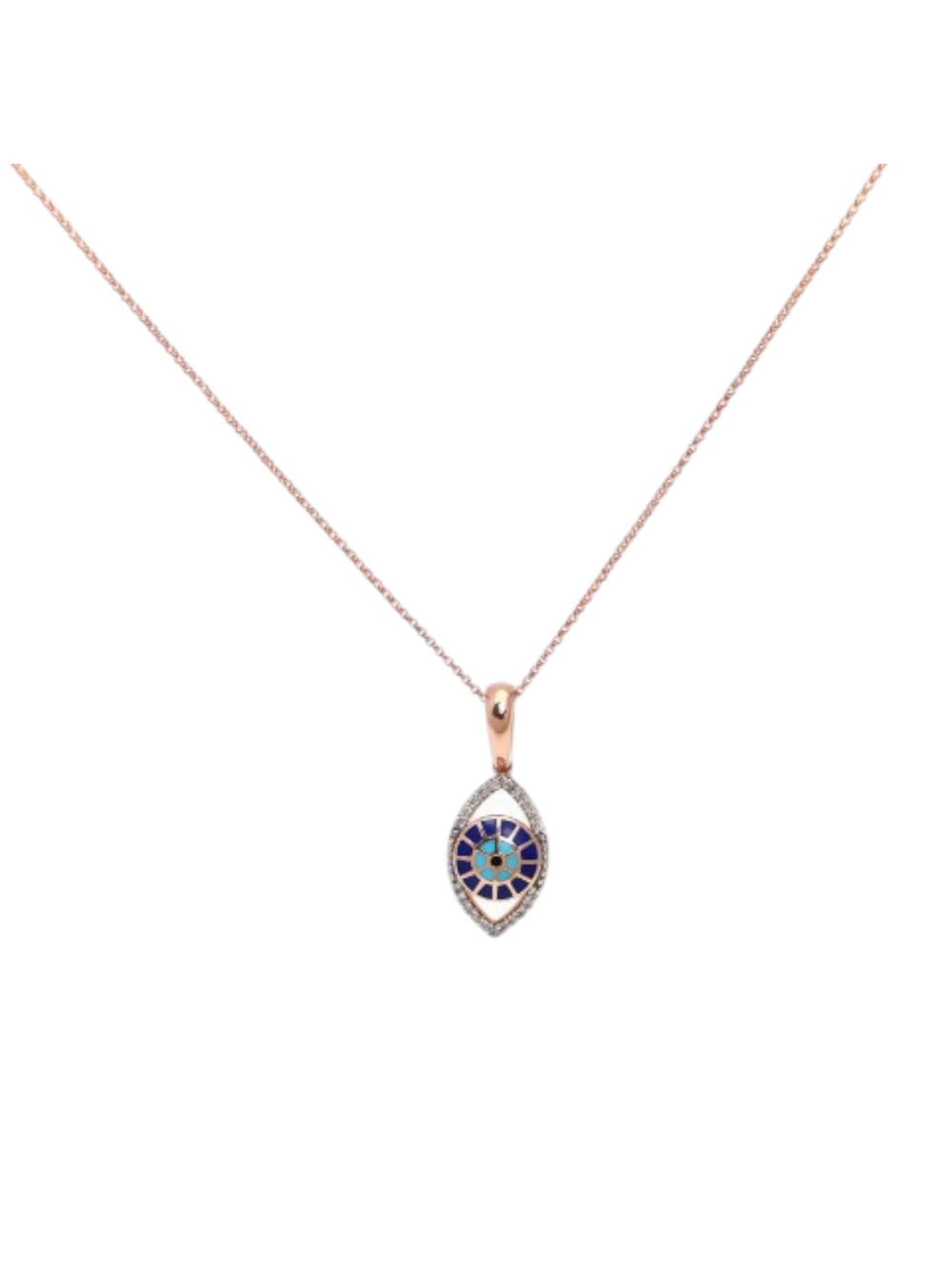 Trendy Evil Eye 925 Sterling Silver CZ Stone Rose Gold Plated Pendant With Chain For Women By Kesardeep
