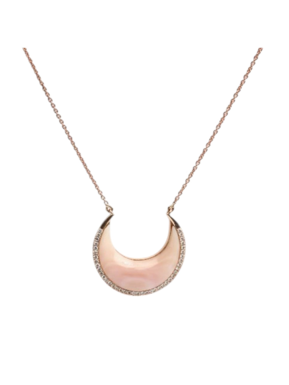 925 Sterling Silver Minimal Moon Design CZ Stone Rose Gold Plated Pendant With Chain For Women By Kesardeep
