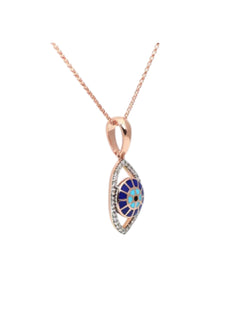 Trendy Evil Eye 925 Sterling Silver CZ Stone Rose Gold Plated Pendant With Chain For Women By Kesardeep