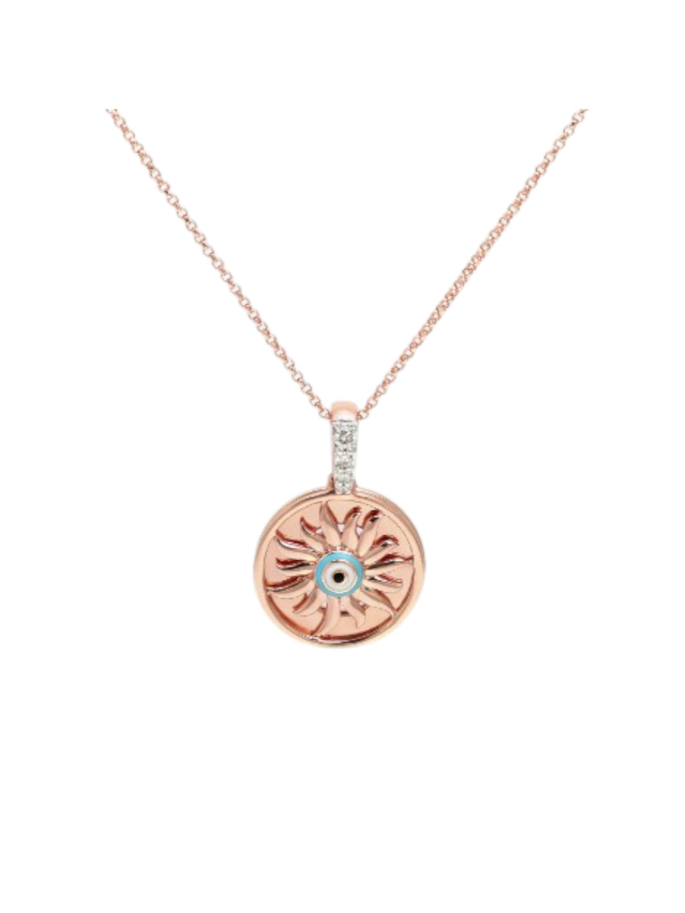Trendy Evil Eye 925 Sterling Silver CZ Stone Rose Gold Plated Pendant With Chain For Women By Kesardeep