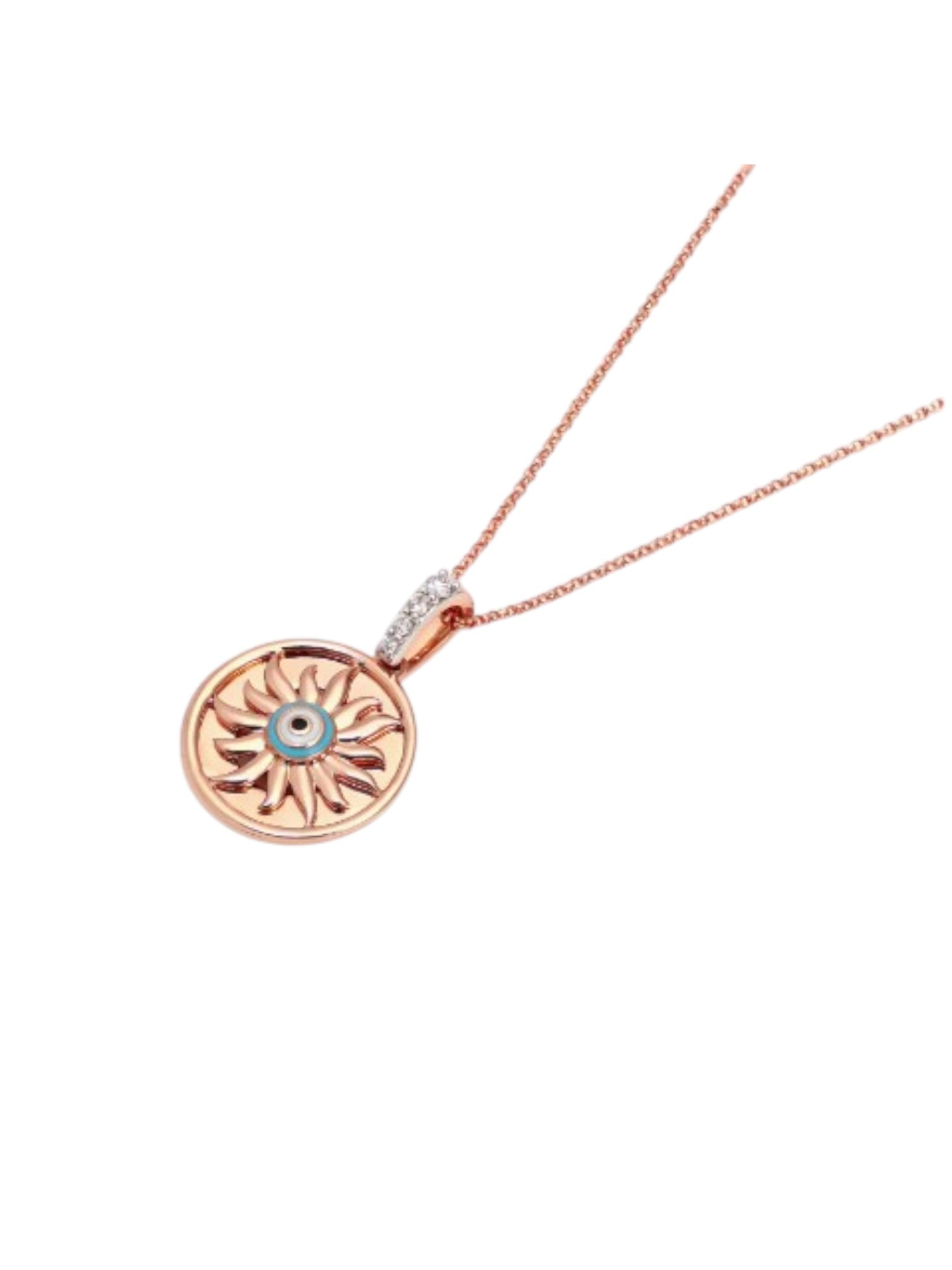Trendy Evil Eye 925 Sterling Silver CZ Stone Rose Gold Plated Pendant With Chain For Women By Kesardeep