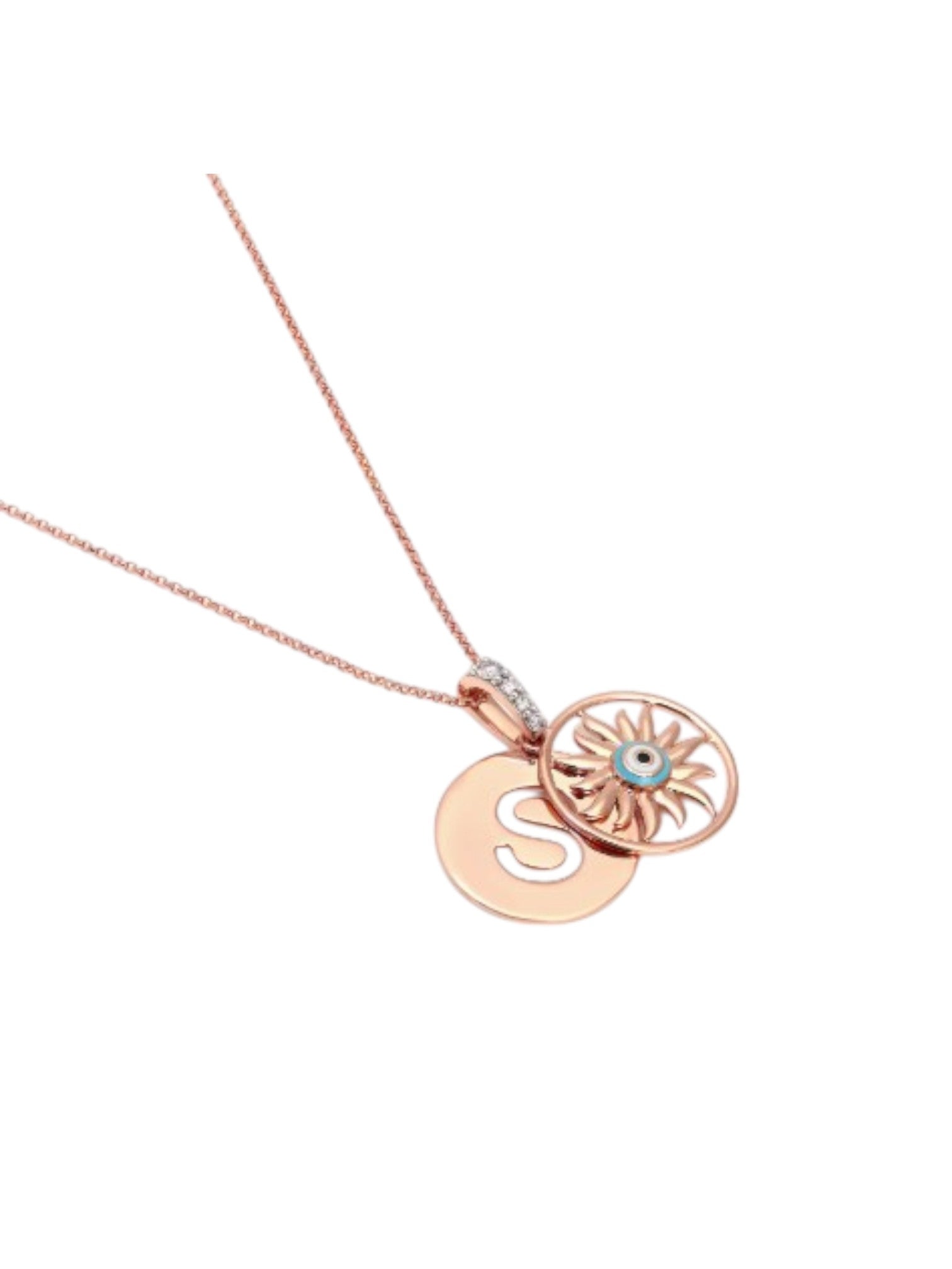 Trendy Evil Eye 925 Sterling Silver CZ Stone Rose Gold Plated Pendant With Chain For Women By Kesardeep