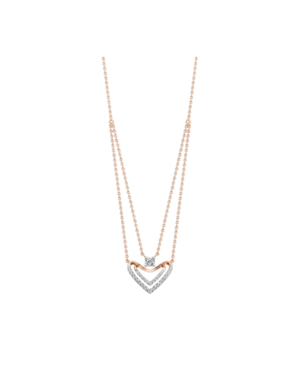 925 Sterling Silver Elegant Heart Design CZ Stones Rose Gold Plated Pendant With Chain For Women By Kesardeep