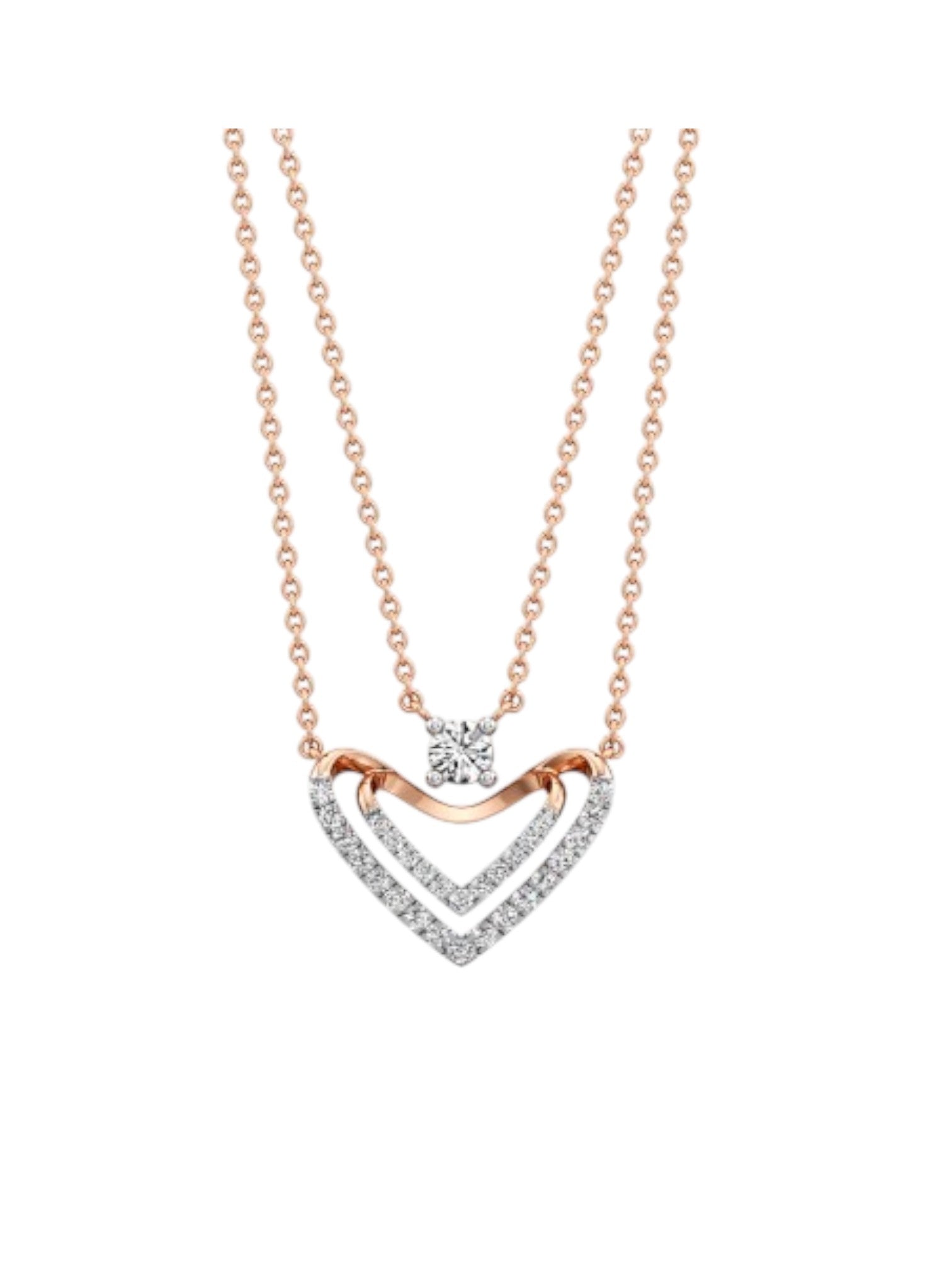 925 Sterling Silver Elegant Heart Design CZ Stones Rose Gold Plated Pendant With Chain For Women By Kesardeep