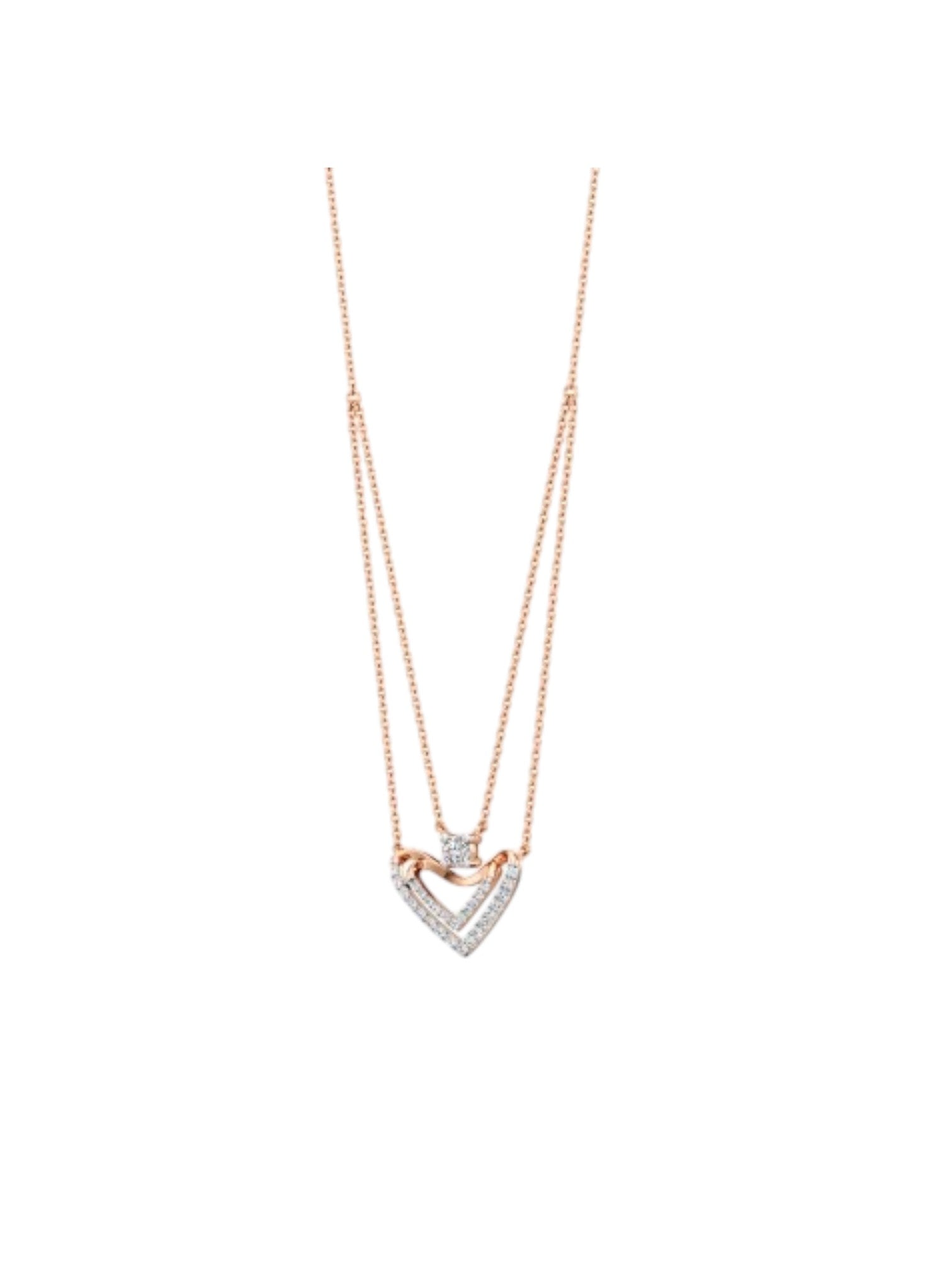 925 Sterling Silver Elegant Heart Design CZ Stones Rose Gold Plated Pendant With Chain For Women By Kesardeep