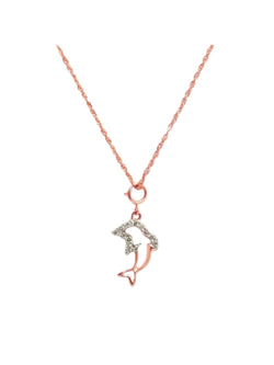 925 Sterling Silver Minimal Dolphin Design CZ Stones Rose Gold Plated Pendant With Chain For Women By Kesardeep